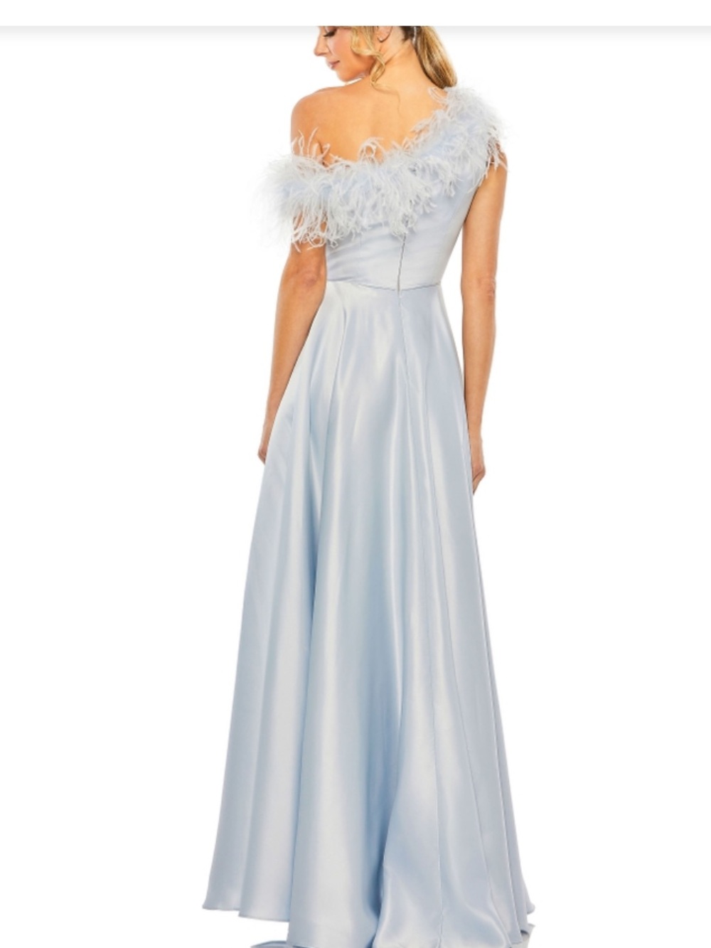 MacDuggal powder blue feather gown 11684 NWT